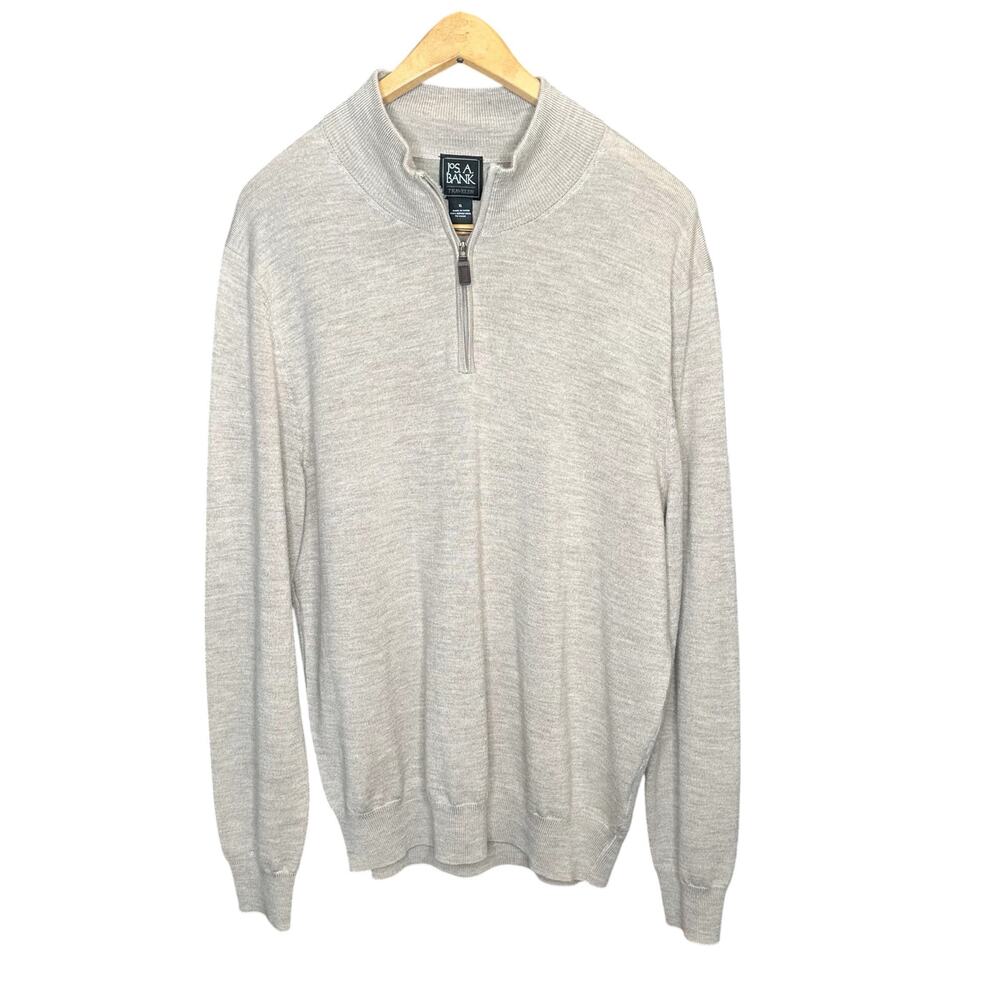 Jos A Bank Tan Merino Wool Quarter Zip Pullover XL